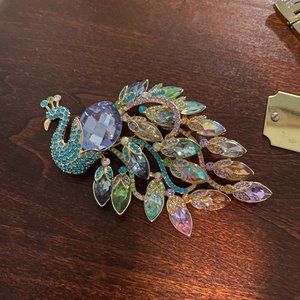 Colorful peacock brooch